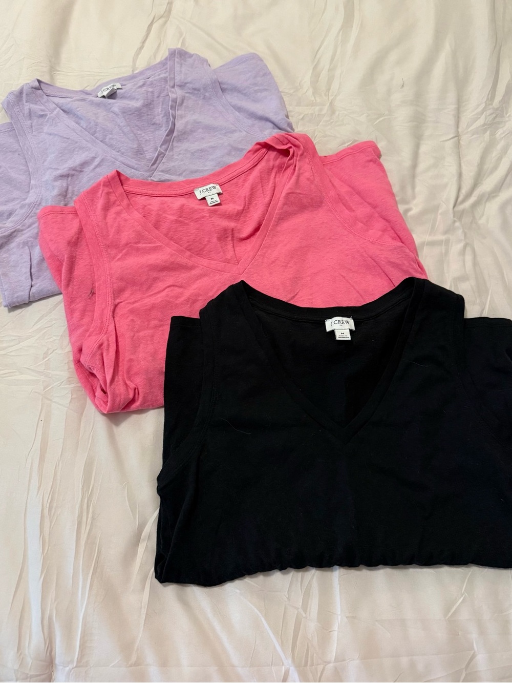 3 J. Crew Women’s V-Neck Cotton Tank Tops - Black, Pink, Lavender